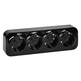4-osainen seinäpistorasia ToDo, 2P+E, Schuko tyyppi, IP20, 16A, 230V AC, musta
