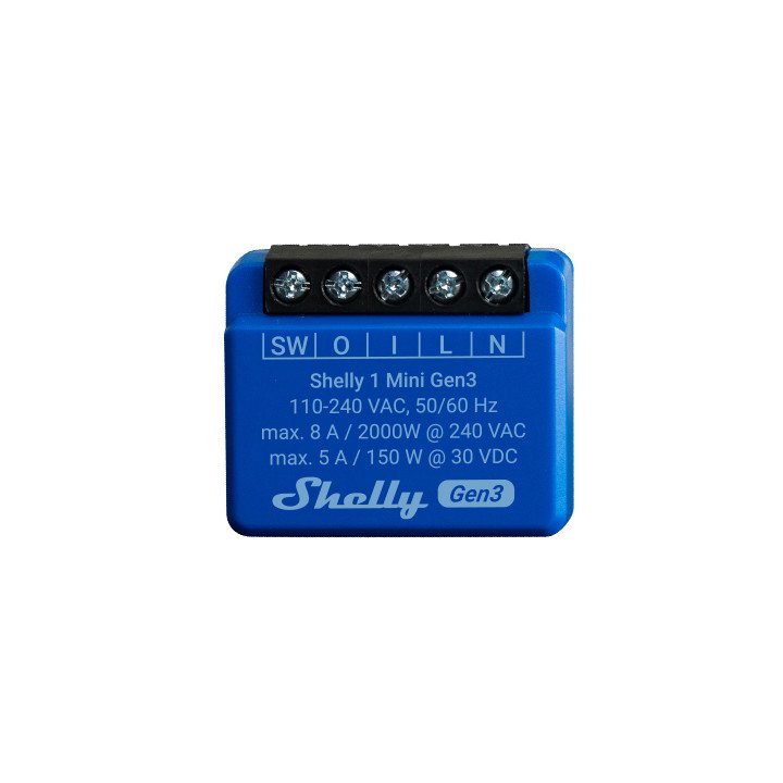 Shelly 1 Mini Gen3 8A/240VAC Wi-Fi, Bluetooth smallest switch