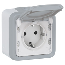 Pistikupesa Plexo IP 55 - Saksa std - 16 A - 2P+E - Pindkinnitus - hall