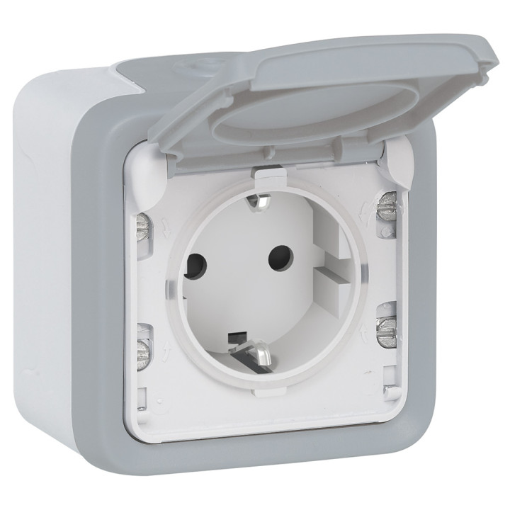 Pistikupesa Plexo IP 55 - Saksa std - 16 A - 2P+E - Pindkinnitus - hall