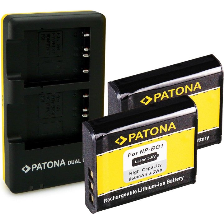 Patona PT1940B Dual Charger for Sony NP-BG1 + 2x 960 mAh Batteries