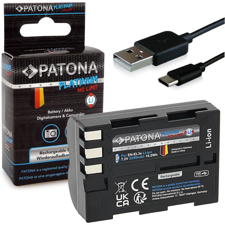 Patona PT1373 Nikon EN-EL3E 2250mAh Li-Ion Battery with USB-C Charging