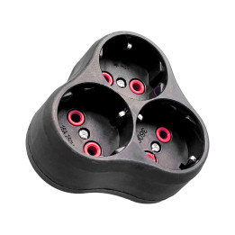 VX1114B - 3 gang earthed, black socket plug