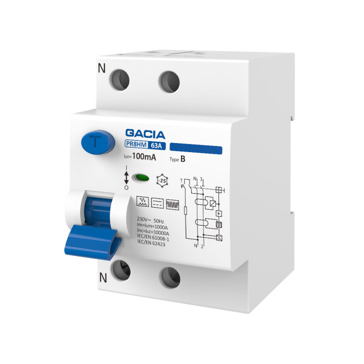 PR8HM 2P 63A 100mA B residual current circuit breakers