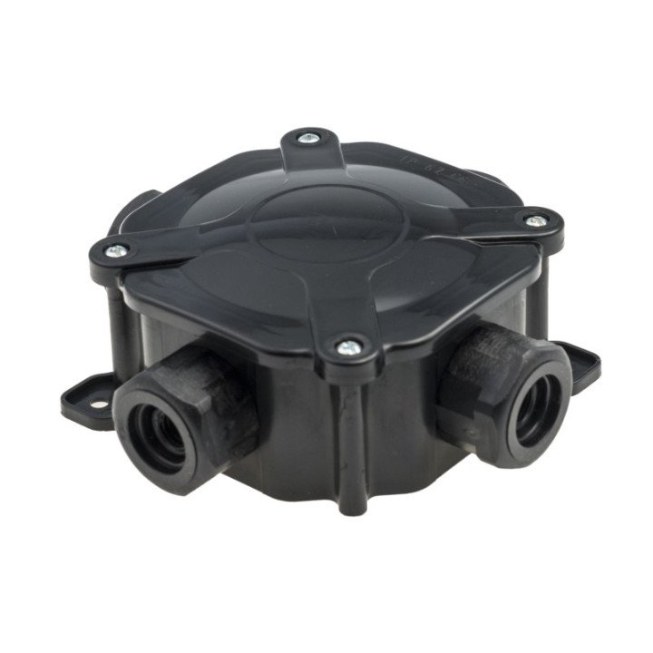 Junction box surface mounting IP67 with clamps 5x6mm2 black 97x97x47mm with glands black UV