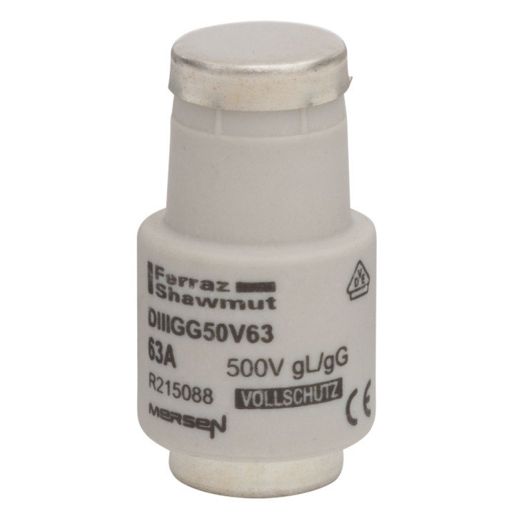 D fuse-link, gG, DIII, 500VAC, 63A, copper
