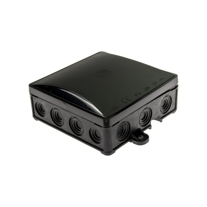 Junction box surface mounting IP54 95x95x40mm with glands black UV