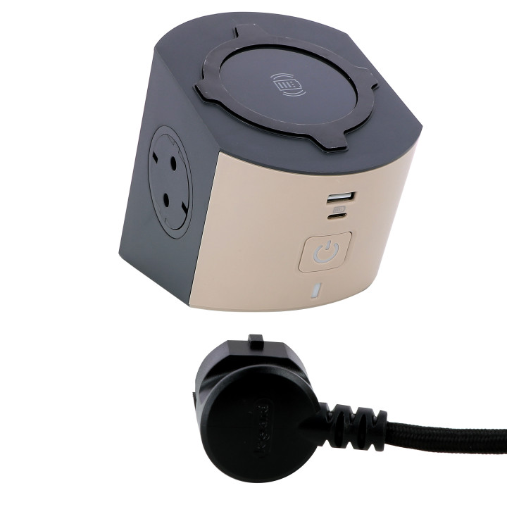 MOES SCH 2X2P+E CORNER juhtmevaba laadija USB A+C 2M 1,5MM2 VALGE/MUST
