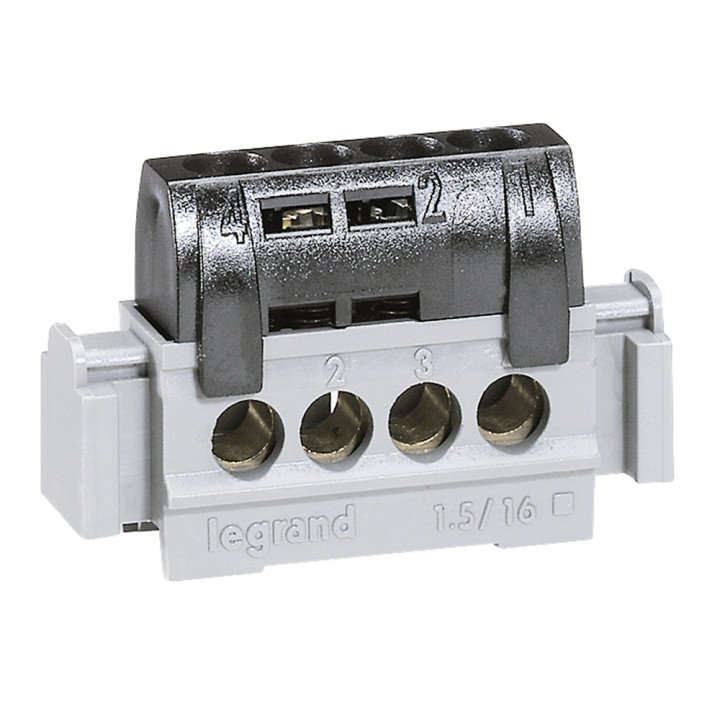 IP 2X terminal block - phase (black) - 4 x 1.5 to 16 - L. 47 mm