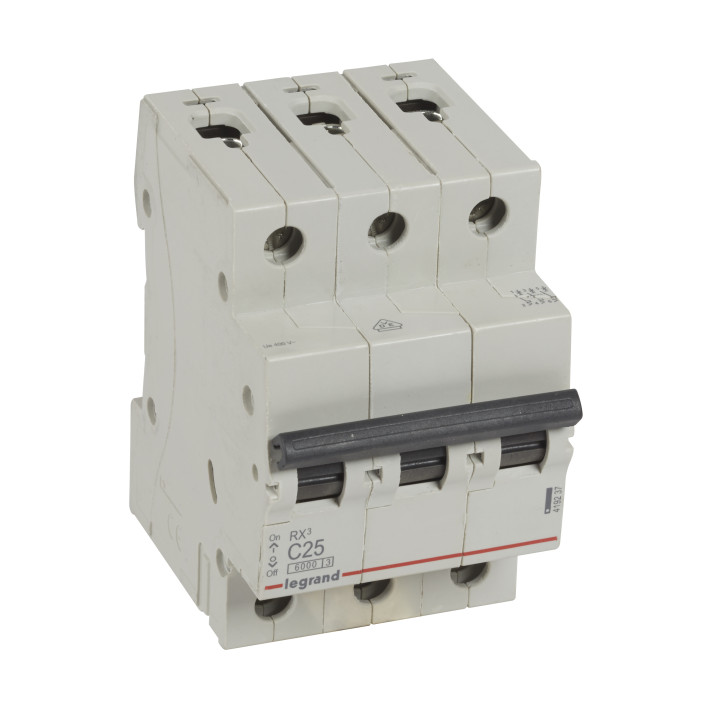 MCB RX 6000 - 3P - 400V - 25 A - C kreivė - šakės / šakės tipo maitinimo šynos