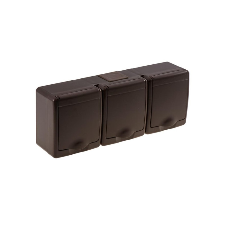 BETA surface socket 3-gang with grounding and cover brown IP44