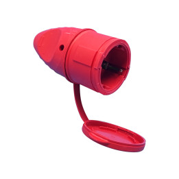 Красная розетка с заземлением и крышкой