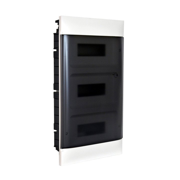 LEGRAND 3X12M FLUSH CABINET SMOKED DOOR E + N  TERMINAL BLOCK FOR MASONRY WALL