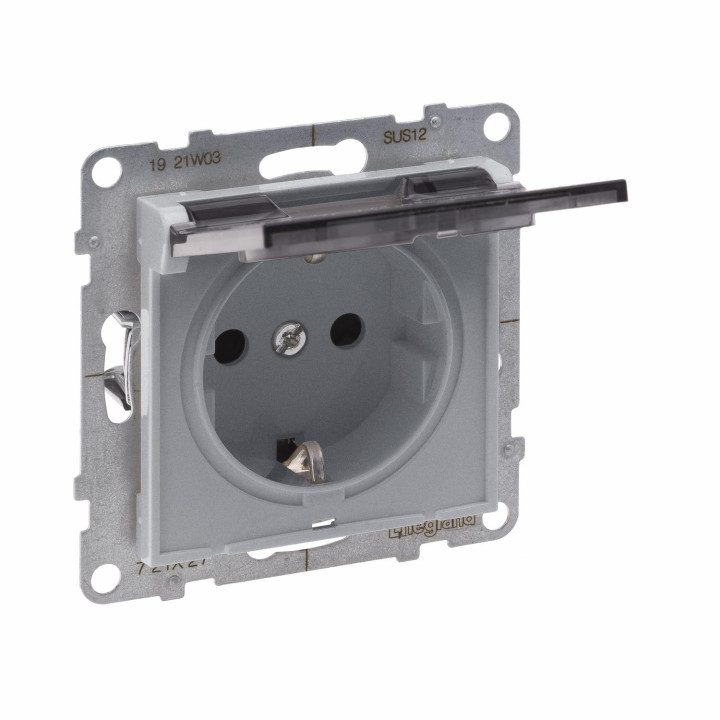 SUNO 2P+E SOCKET SCHUKO STANDARD WITH FLAP IP 21 AUTO TERMINALS SHUTTERED ALUMINIUM
