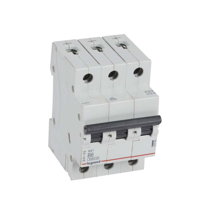 MCB RX 6000 - 3P - 400V - 6 A - B curve - prong/fork type supply busbars