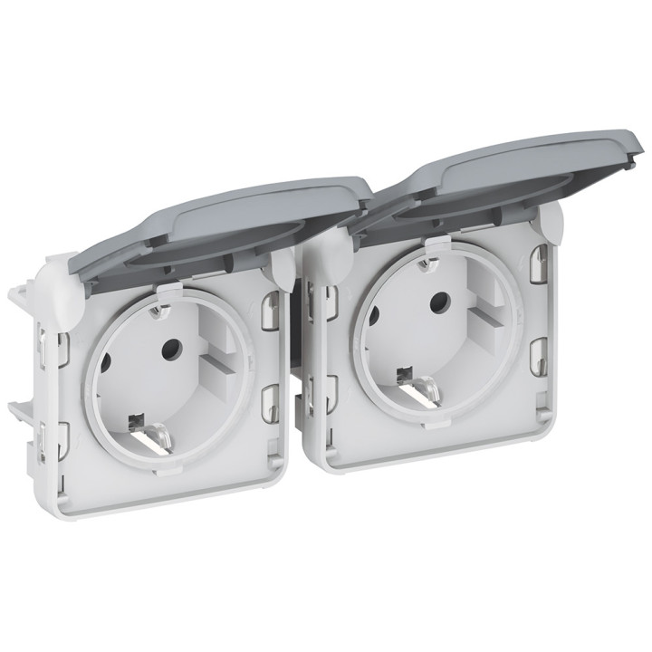 Pistikupesa eeljuhtmega Plexo IP 55-German std-2x2P+E horisontaalne-moodul-hall