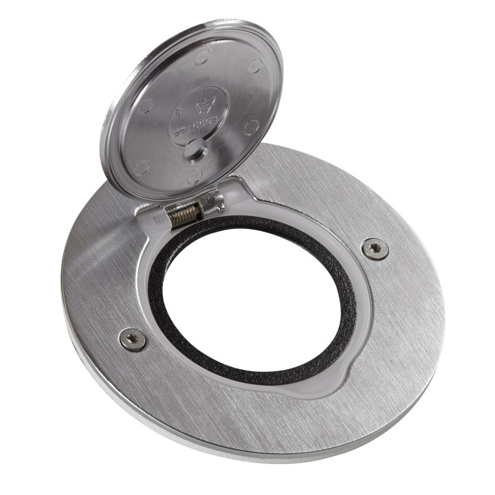 FLOOR ROUND RECEPTACLE BRUSHED STAINLESS STEEL