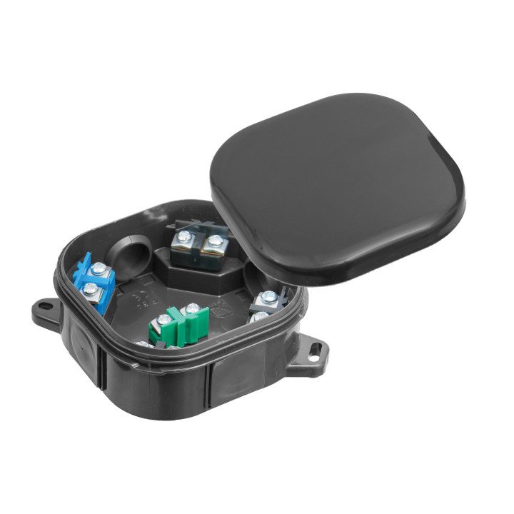 Коробка надштукатурная IP54 черная 92x92x44mm с клеммами