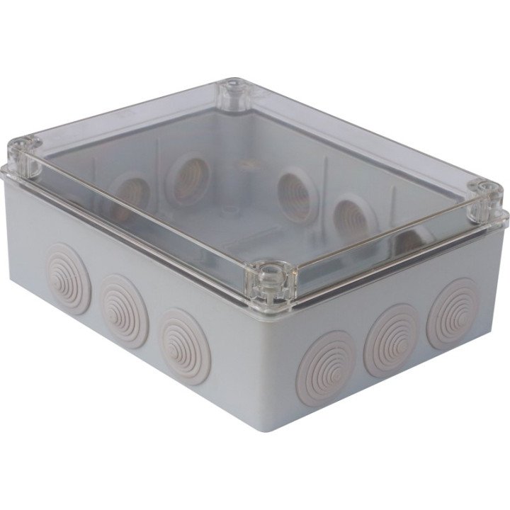 S-BOX box surface mounting IP65 240x190x90mm transparent cover with glands
