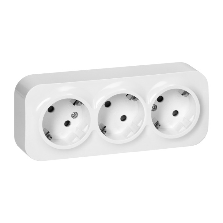 3-osainen seinäpistorasia ToDo, 2P+E, Schuko tyyppi, IP20, 16A, 230V AC, valkoinen