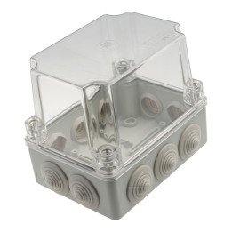 S-BOX box surface mounting IP65 150x110x140mm transparent cover with glands grey