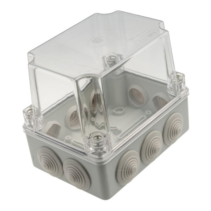 S-BOX nozarkārba IP65 150x110x140mm caurspīdīgs vāks, pelēka