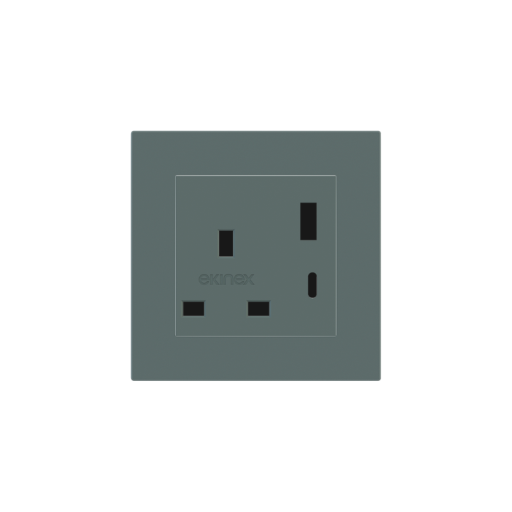2 USB port (Type A+TypeC) painted Square Cover UK socket (55x55) Fenix NTM Green Commodore