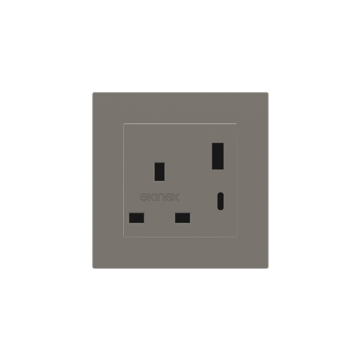 2 USB port (Type A+TypeC) painted Square Cover UK socket (55x55) Fenix NTM Grey London