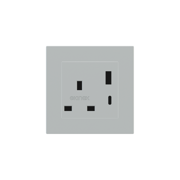 2 USB port (Type A+TypeC) painted Square Cover UK socket (55x55) Fenix NTM Grey Ephesus