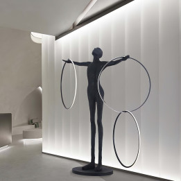Immax SILUETTE rõngas 210 cm – skulptuurne põrandalamp, klaaskiud, must, LED SMART 90W