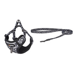 Dogness Walking Set Leash 1.5m + Harness for Dog (Black and White)