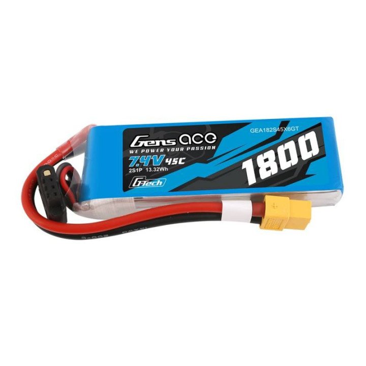 Gens ace G-Tech LiPo 1800mAh 7.4V 45C 2S1P XT60 Battery GEA182S45X6GT