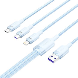 Кабель USB 2.0 А — 3-в-1 6А Vention CTRLG 1.5M (синий)