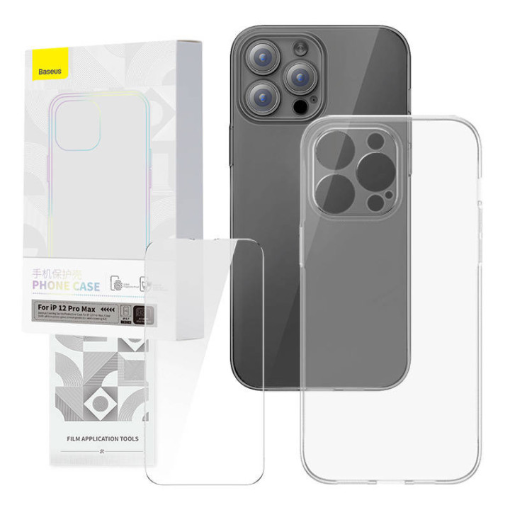 Läbipaistev ümbris ja karastatud klaasist komplekt Baseus Corning iPhone 12 Pro Max jaoks