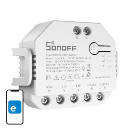 Sonoff Dual (R3) 2-rühmaline WiFi nutirelee võimsusmõõturi ja ruloorežiimiga