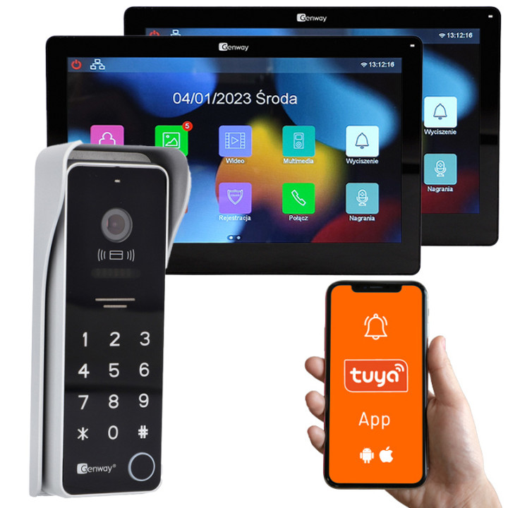 Genway F-S9V13-2W-C-2 video sisetelefoni komplekt 2-juhtmeline 2x 7" puutetundlikud monitorid WiFi Tuya