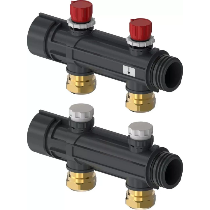 Uponor Magna dvipusis kolektoriaus segmentas 2x25mm PE-Xa 25x2.3 reguliavimo vožtuvai jungtis 25x2.3