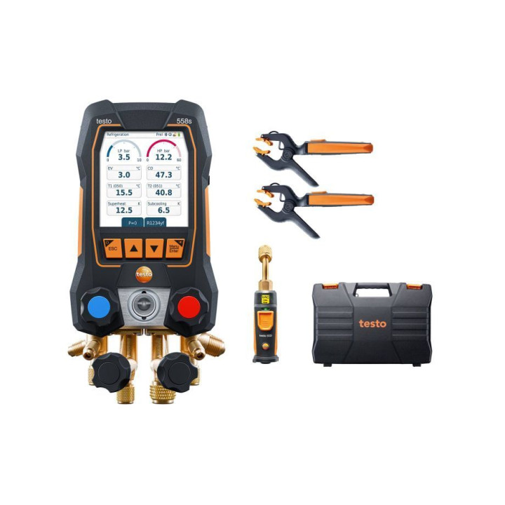 Viedais digitālais kolektoru komplekts Testo 558s Smart Vacuum Kit ar bezvadu temperatūras un vakuuma zondēm