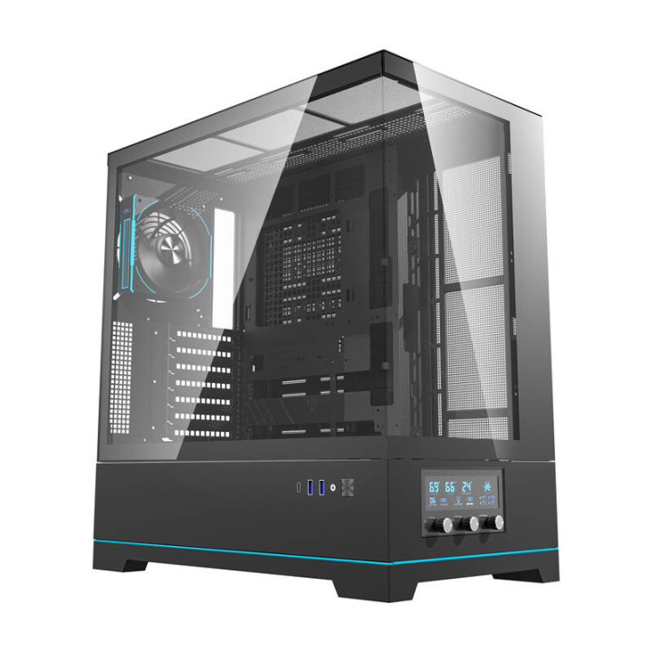 Darkflash DY451 PRO kompiuterio dėklas (juodas) + 1 ventiliatorius