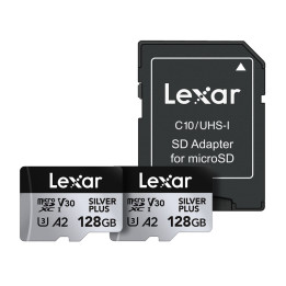 Lexar High-Performance Silver Plus microSDXC 2x128GB Memory Cards + Adapter (LMSSIPL128G-B2ANG)