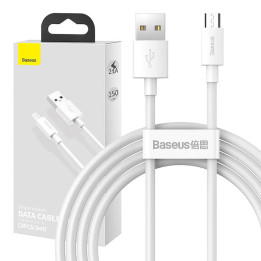Baseus Simple Wisdom andmekaabli komplekt USB to Micro 2.1A (2 tk/komplekt) 1,5 m valge