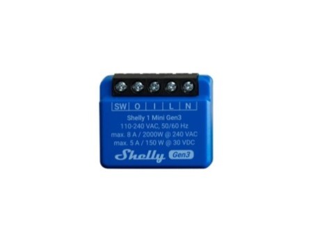 Shelly PLUS 1 Mini GEN3, viena kanāla WiFi viedreleja slēdzis (8A)