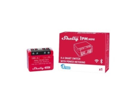 Shelly PLUS 1PM Mini GEN3, viena kanāla WiFi viedreleja slēdzis, ar jaudas mērītāju (8A)