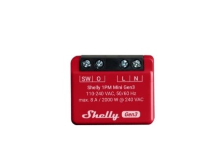 Shelly PLUS 1PM Mini GEN3, viena kanāla WiFi viedreleja slēdzis, ar jaudas mērītāju (8A)