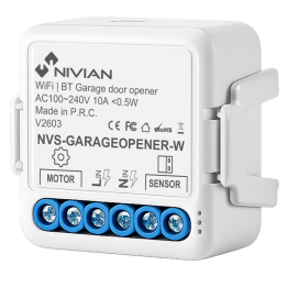 NIVIAN RETAIL NVS-GARAGEOPENER-W Viedais Wi-Fi garāžas durvju atvērēja releja modulis, 1 kanāls, 10A, saderīgs ar Smarteg Smart 