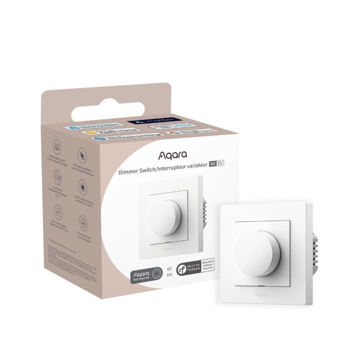 Aqara H2 Dimmer EU viedais sienas slēdzis, Zigbee + Thread, 2 kanāli, 200 W, balts