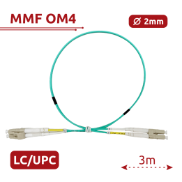 SAFIRE SF-LC-UPC-LC-UPC-OM4-DX-3M-A 3m OM4 LC/UPC į LC/UPC dvipusis šviesolaidinis pataisymo kabelis, 10G daugiamodis