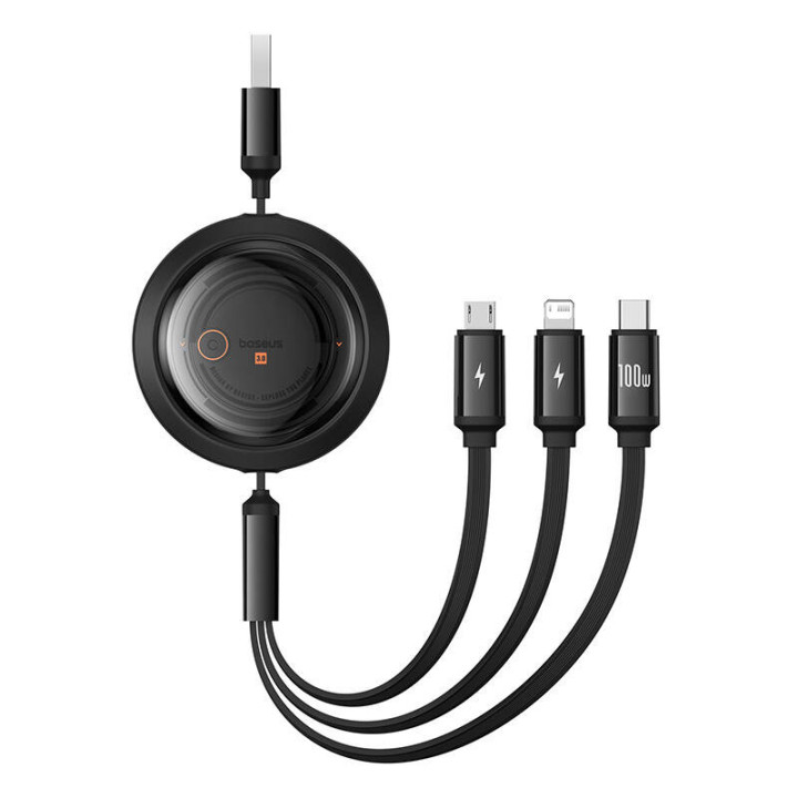 3-in-1 Baseus Free2Draw USB - M+L+C 100 W kaapeli, 1,1 m (musta)