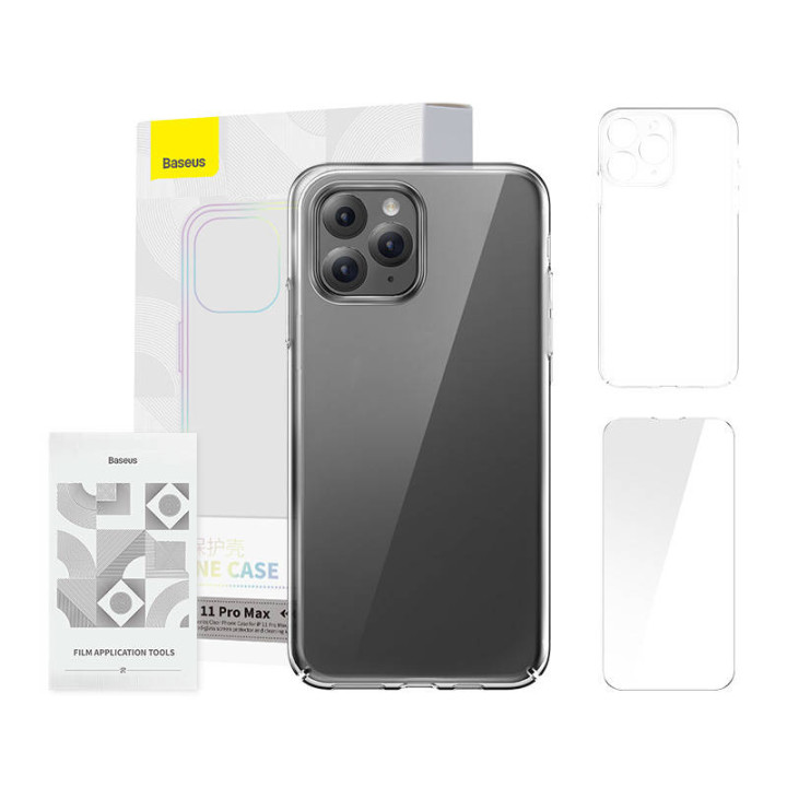 Чехол Baseus Crystal Series для iPhone 11 pro max (прозрачный) + закаленное стекло + набор для чистки