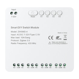4-channel ZigBee switch module with voltage-free DC 32V contact Avatto ZWSMD-4-32V